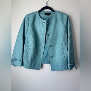 Talbots Women's Linen Aqua Blue Blazer
